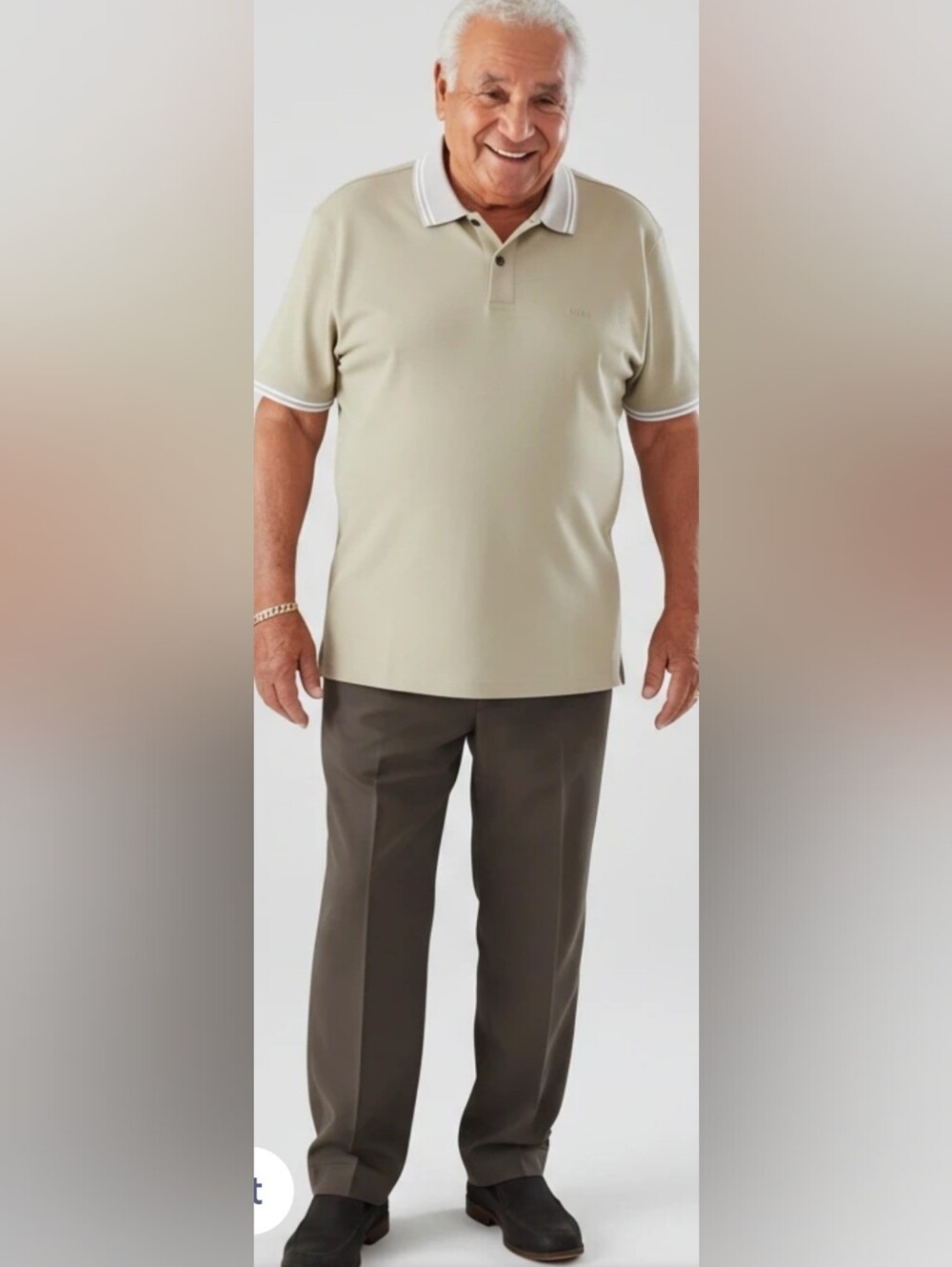 Hagger Golf Shirt Polo Style Size L/G Beige w Brown Edges Cool 18 Keeps You Cool
